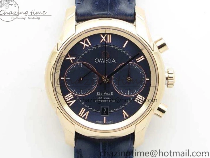 1230 QuickDry De Ville Chronograph RG OMF 1:1 Best Edition Blue Dial On Blue Leather Strap A 8107